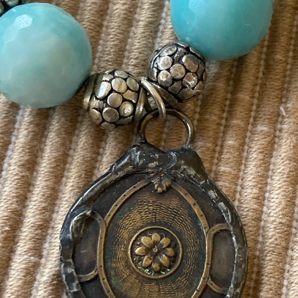 NWT Amazonite & Sterling Silver Necklace with Channel Set Coin Brass Pen… - Picture 4 of 10